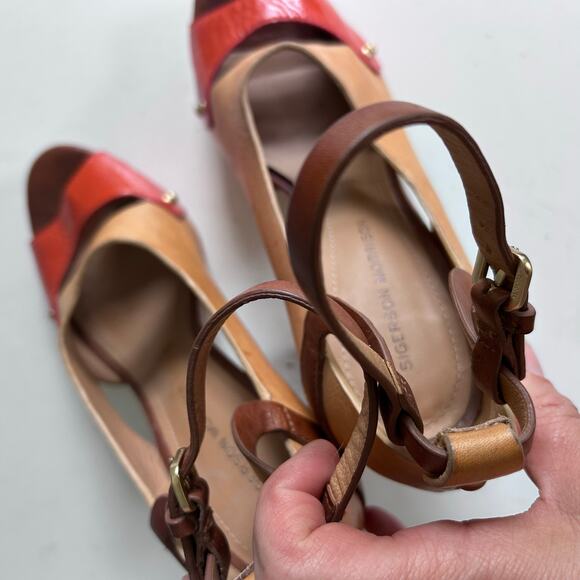 Sigerson Morrison heels size 9 colorblock orange wood Scandinavian studded MCM - Picture 11 of 12